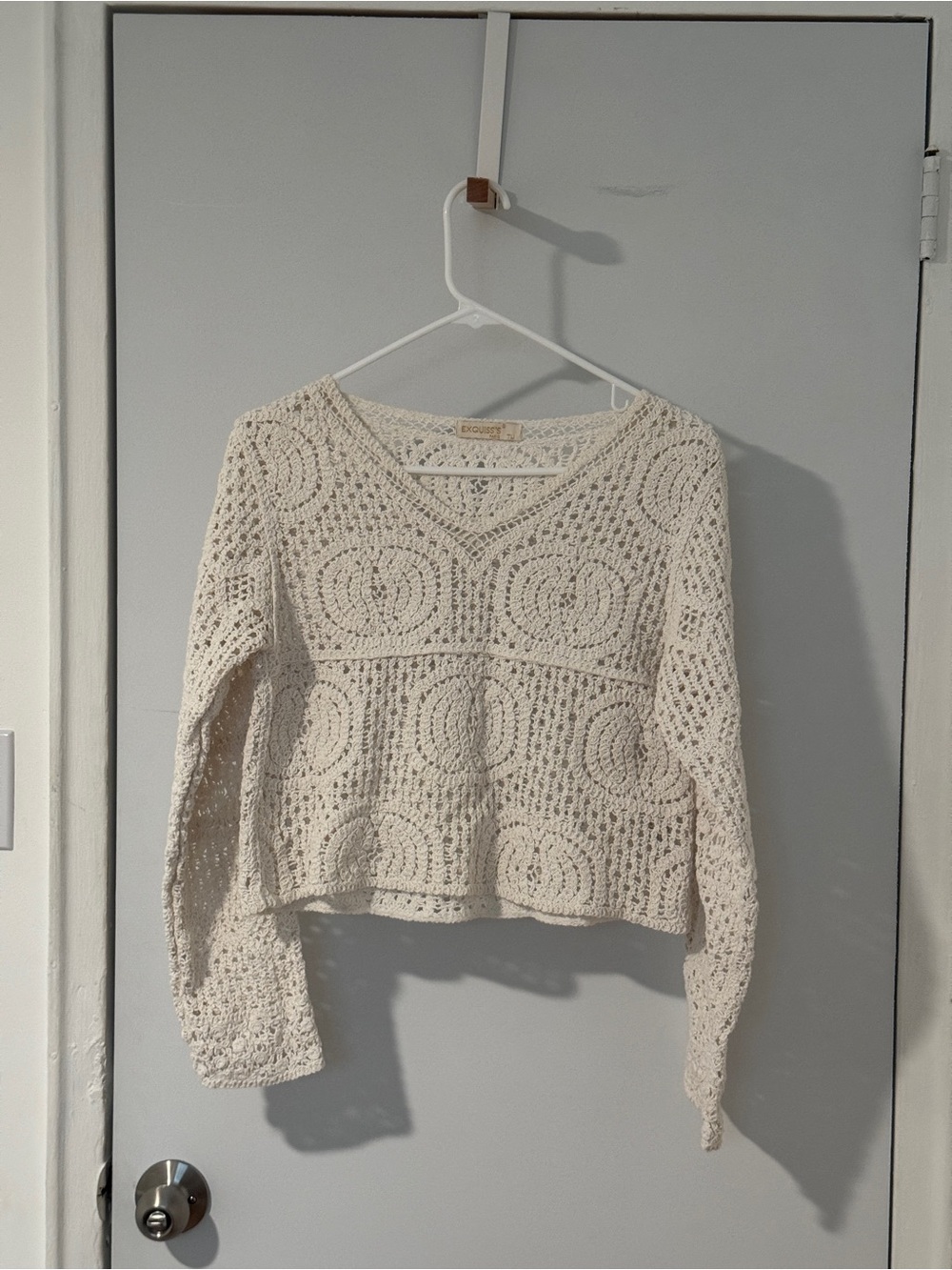 Ivory Crochet V-Neck Peplum Top One Size Boho Festival
